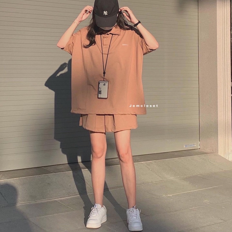 Set Bộ Áo Polo Mix Quần Trơn Unisex Dáng Rộng( ảnh thật 100% tự chụp ) | BigBuy360 - bigbuy360.vn