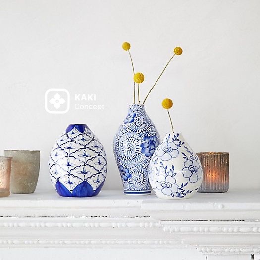 Lọ hoa mini để bàn - Bình hoa nhỏ men lam cao 14cm - Lọ cắm 1 bông hoa