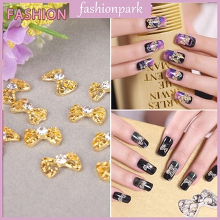 Set 10 nơ đính đá màu vàng/bạc trang trí móng