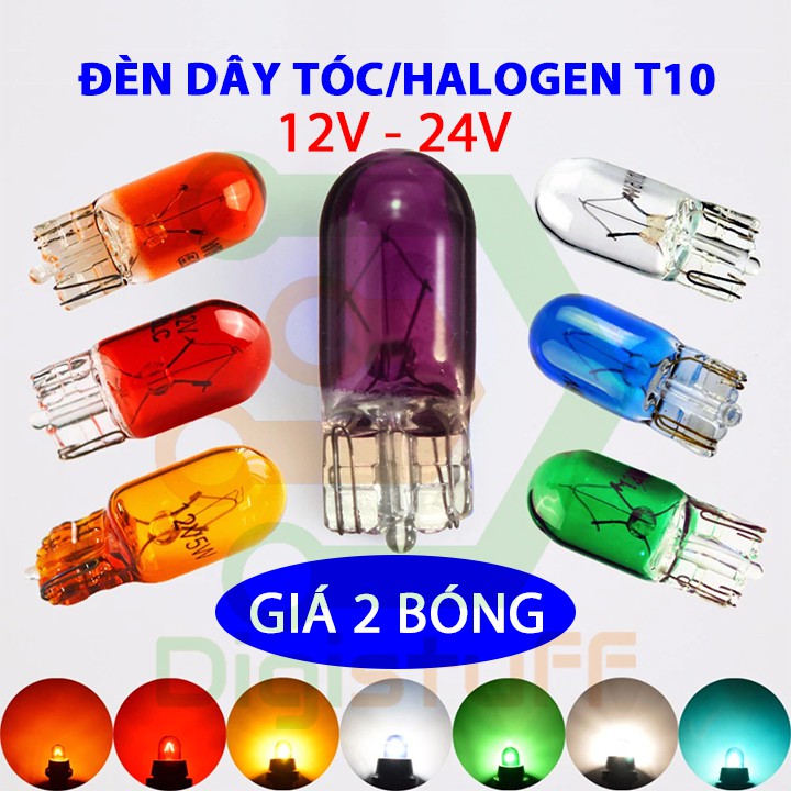 Đèn xi nhan đèn demi dây tóc halogen chân T10 - đèn dây tóc gắn mặt đồng hồ chiếu biển số sương mù