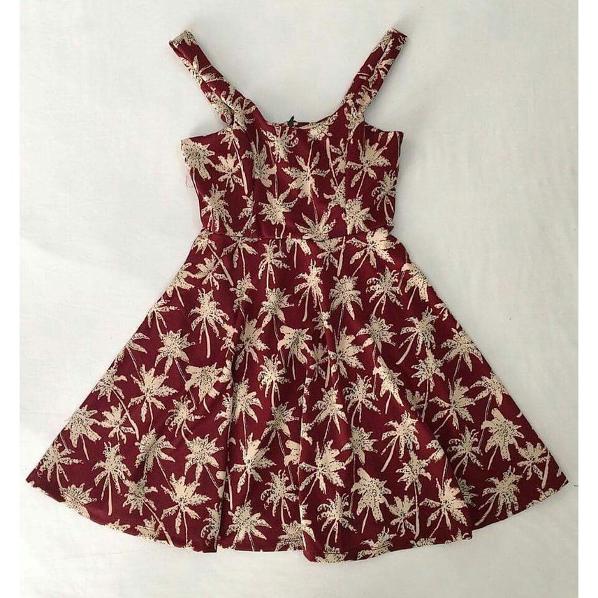 Hàng VNXK - Đầm xòe hoa màu nâu đỏ D145