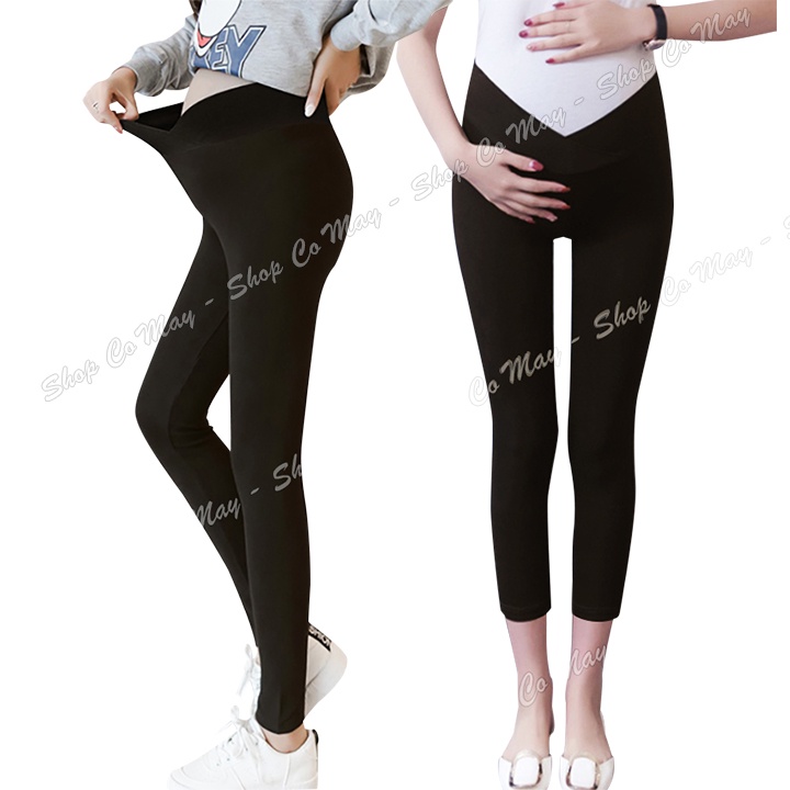 Quần legging bầu cạp chéo có chun điều chỉnh cotton cao cấp - Quần bầu dài/ lửng