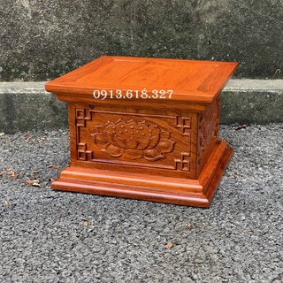 Đế Chiện Vuông Hộp Hoa Sen Chiện Gỗ Hương Cao 17cm