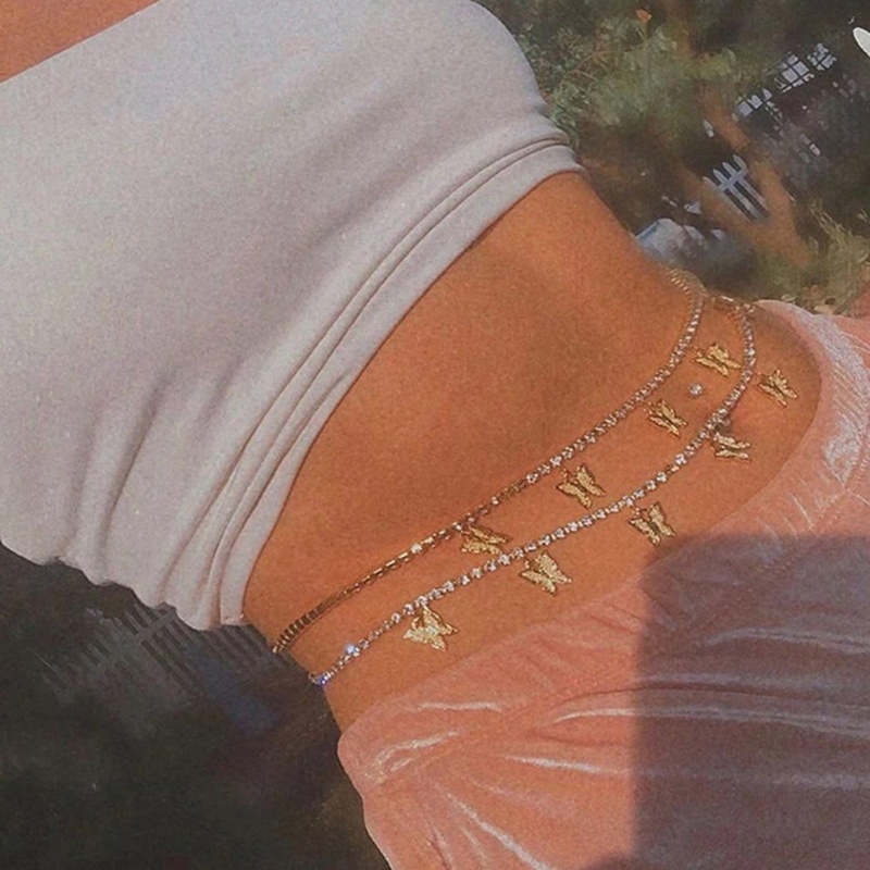 R Dây Xích Thắt Lưng Một Lớp Đính Bướm Lủng Lẳng Lấp Lánh Cho Câu Lạc Bộ Đêm Trang Sức