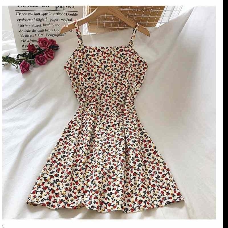 Đầm Hai Dây Ngắn Eo Cao In Họa Tiết Hoa Cổ Điển Thời Trang Mùa Hè Mới Dành Cho Bạn Nữ