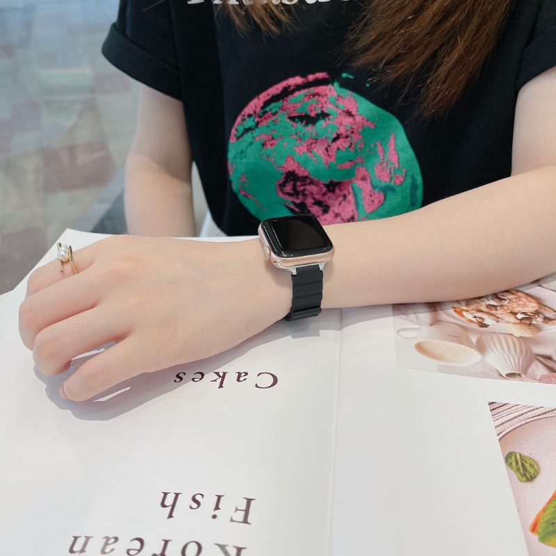 Dây Đeo Đồng Hồ Bằng Silicone Có Nam Châm Cho apple watch 44mm 40mm 41mm 45mm iWatch series 7 6 SE 5 4 3 correa 42mm 38mm