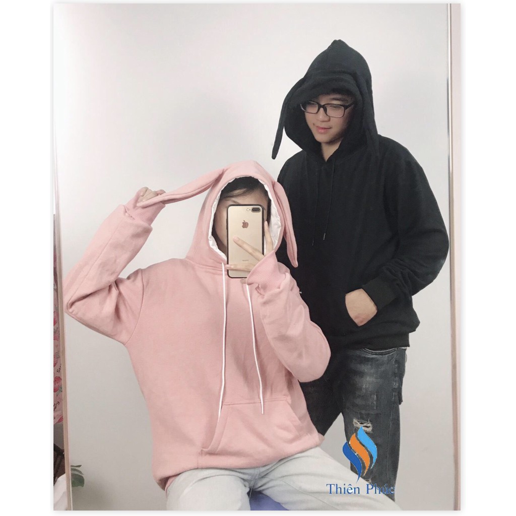 Áo khoác hoodie nam nữ tai thỏ, (FreeSize dưới 70Kg), form rộng phong cách Hàn Quốc, áo hoodie form rộng unisex vải Nỉ n