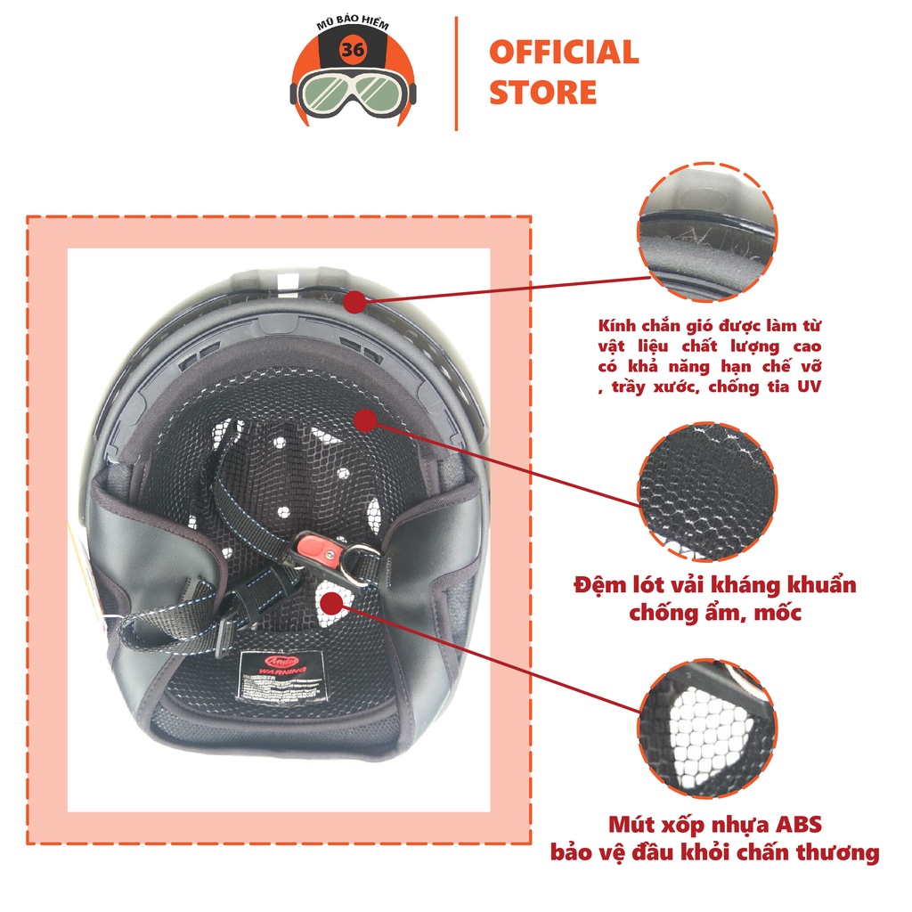 Mũ Bảo Hiểm Andes 181 Giấu Kính Tháo Lót nhiều màu