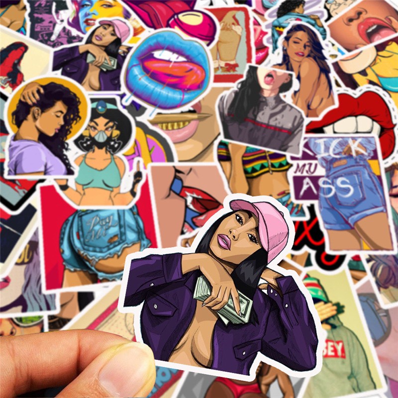 50 cái Sticker Girl | Dán Nón Bảo Hiêm, Điện Thoại, Laptop, Bình Nước...Chống Nước, Chống Bay Màu