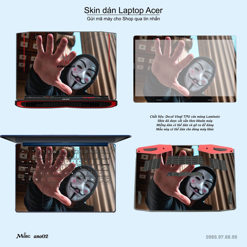 Skin dán Laptop Acer in hình Anonymous (inbox mã máy cho Shop)