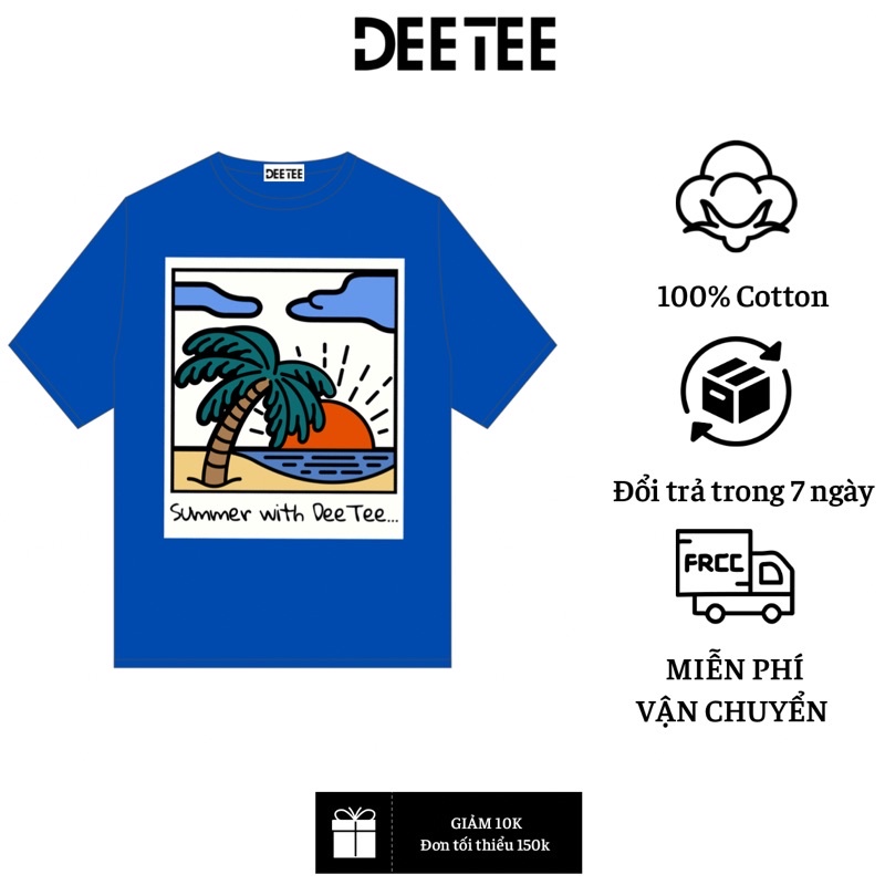 Áo Thun Tay Lỡ Unisex Nam Nữ Trơn DEETEE SUMMER Cotton Form Rộng Oversize Xanh Dương Hot Trend