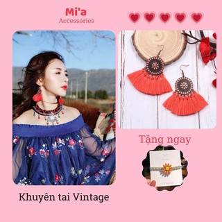 Khuyên tai tròn tuarua đỏ, Bông tai Vintage phong cách du mục