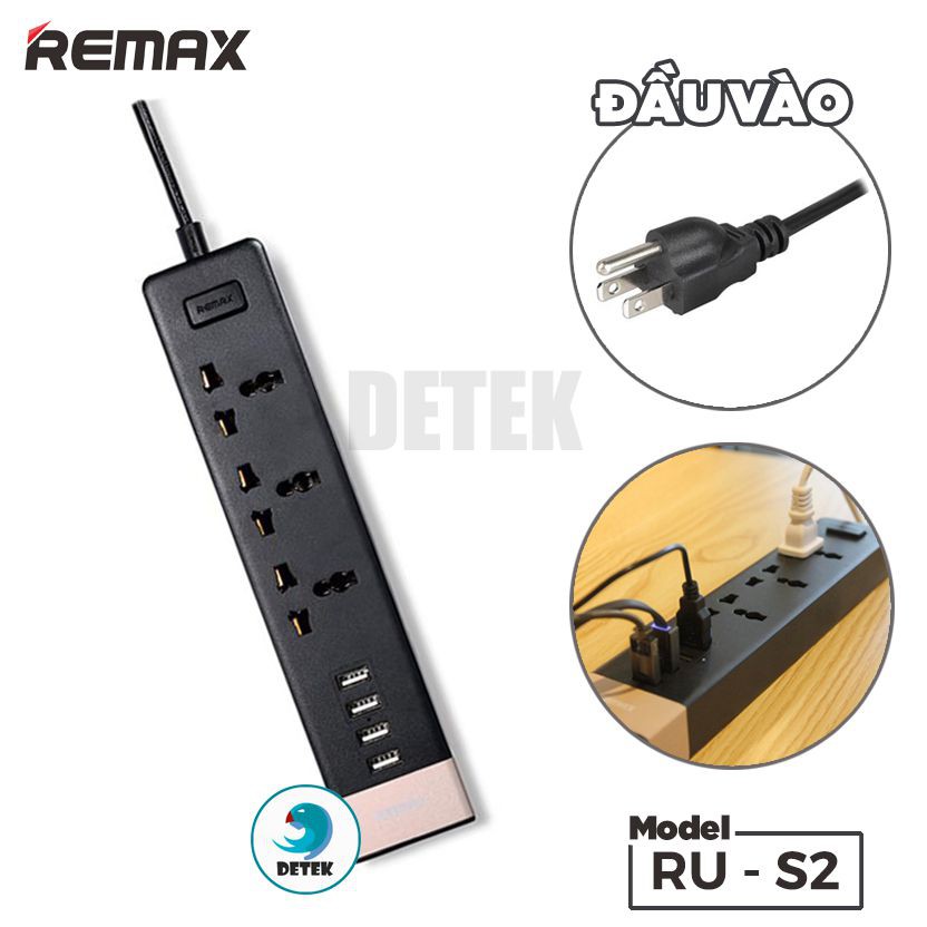 Ổ Cắm điện Remax RU-S2 Có Cổng Sạc USB Chip Cân Bằng Dòng Điện Thông Minh, Chống Chập Điện, Cháy Nổ.Bảo Hành 6 Tháng.