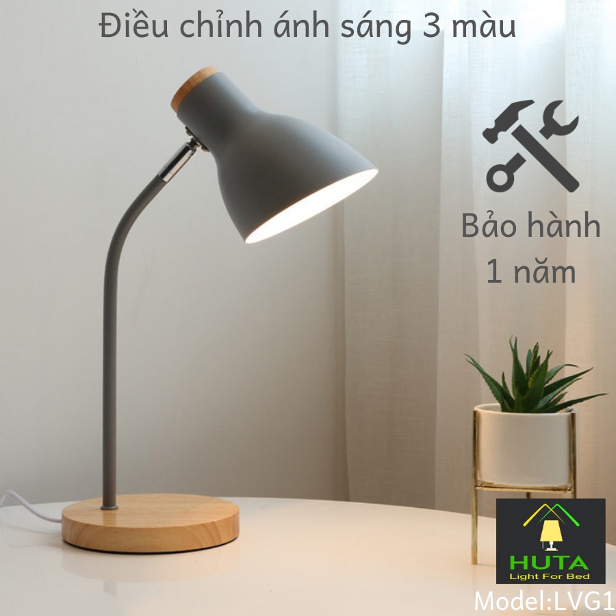 Đèn Bàn Làm Việc Gỗ Vintage, Bóng Led Ánh Sáng Vàng, Trắng, Phù Hợp Decor, Trang Trí, Dùng Đèn Học, Đọc Sách - HUTA LVG1