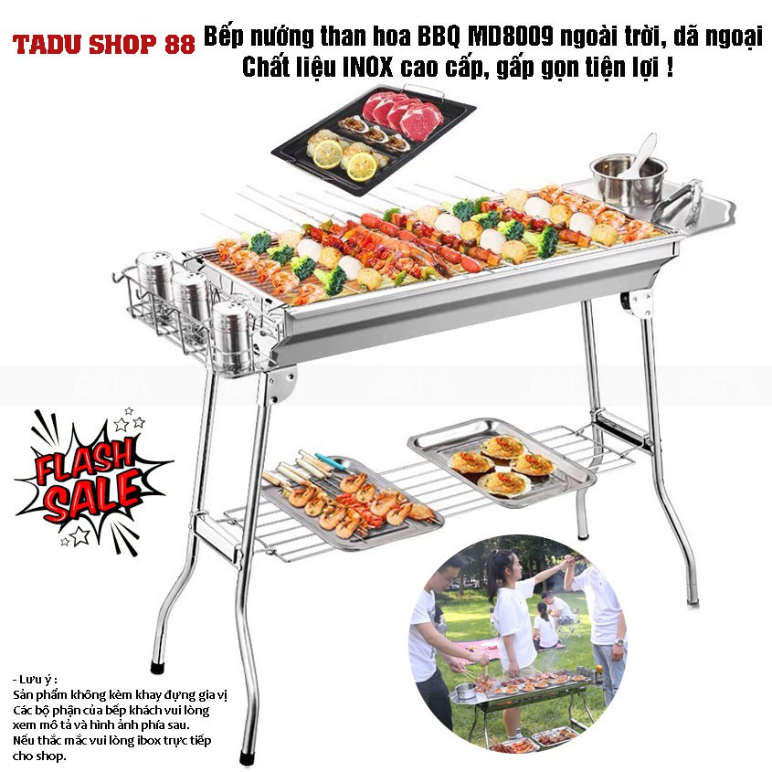 Bếp nướng than hoa BBQ MD8009 ngoài trời, dã ngoại- Chất liệu INOX cao cấp, gấp gọn tiện lợi !