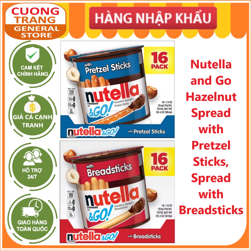 Bánh que chấm chocolate Nutella & Go Hazelnut Spread with Breadsticks 10. 16 hộp