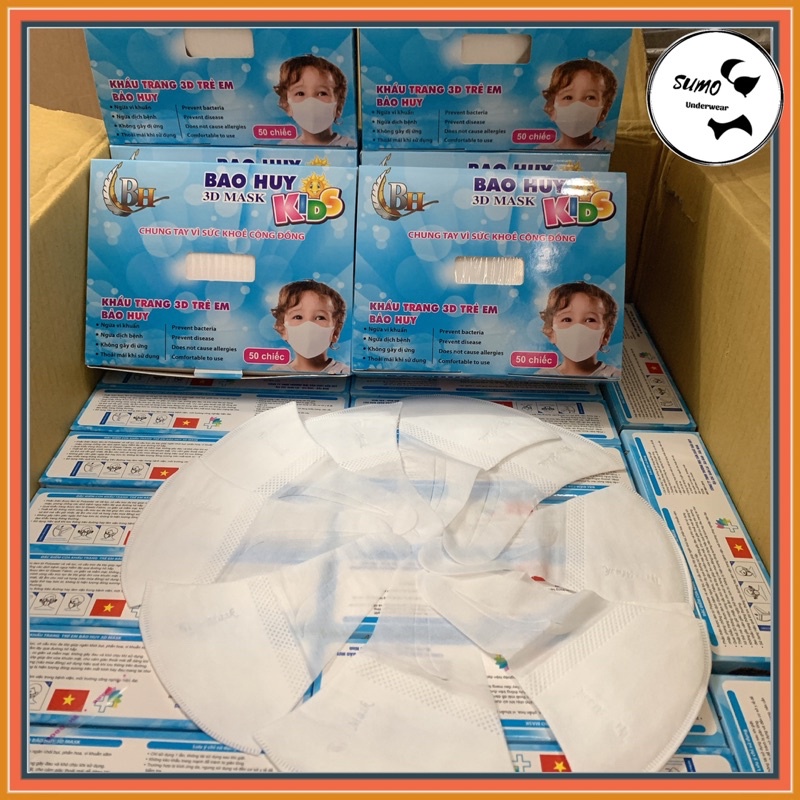 Khẩu trang 3d Mask Bảo Huy; Duy Khánh cho bé, kháng khuẩn, dễ thở, không đau tai. Mẫu vỏ hộp mới.