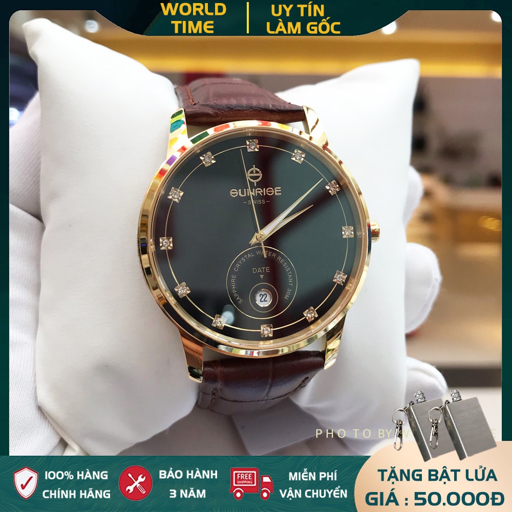 Đồng hồ nam Sunrise 1138SW Chính hãng, Full Box, Kính Sapphire chống xước, Chống nước, Dây da cao cấp, Bảo hành 3 năm