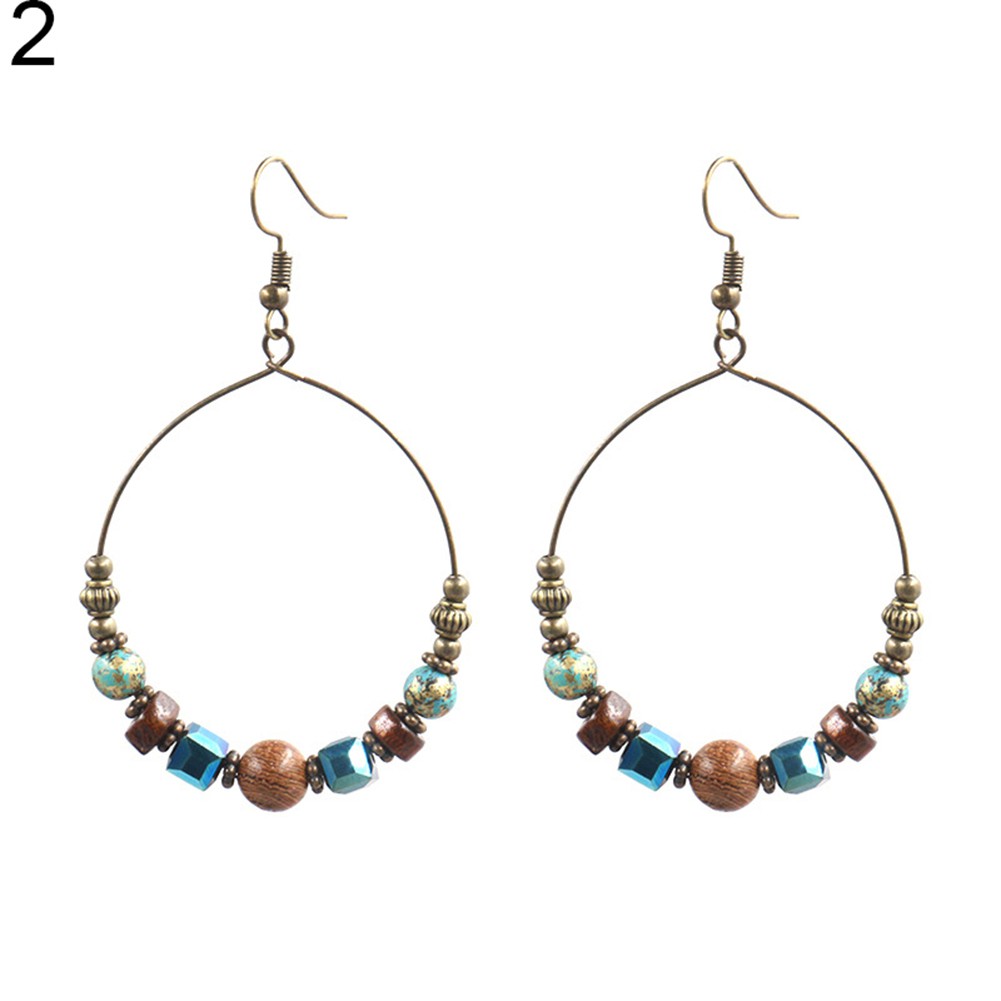 Đôi Khuyên Tai HìNh TròN PhốI HạT Gỗ NhiềU MàU ThờI Trang Cho Nữ