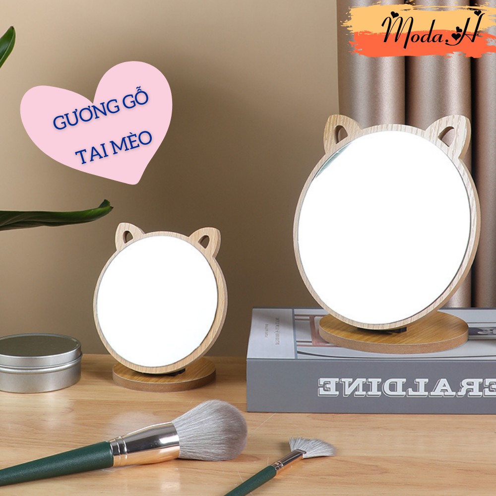 Gương Gỗ Tai Mèo, Gương Gỗ Decor Kiểu Vintage Hàn Quốc Moda.H