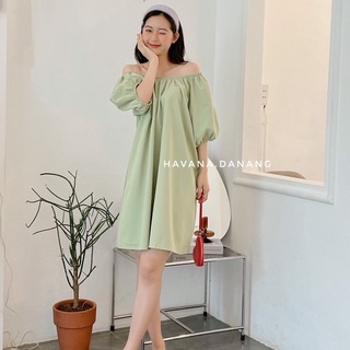 Váy babydoll trơn, babydoll form rộng tay phồng bo chun co giãn