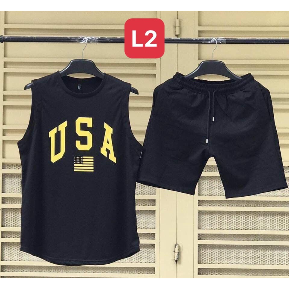 Bộ ba lỗ in chữ USA cho bé trai bé gái