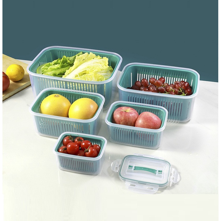 Hộp Đựng Thực Phẩm Tủ Lạnh An Toàn Thông Minh (Set 5 Hộp Có Nắp Kèm Rổ)