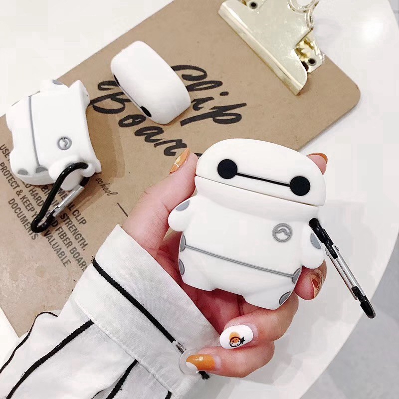 Vỏ silicone hình nhân vật Baymax của phim Big Hero 6 chống rơi cho hộp sạc của tai nghe AirPods 1 2