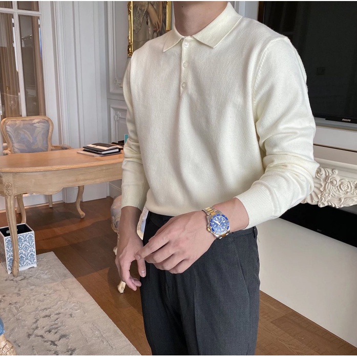 Áo dệt kim unisex dáng rộng thời trang hàn quốc dễ phối đồ phong cách kinh doanh Sipmle Fashion áo polo nam phong cách Hàn Quốc Sọc from rộng áo nam có cổ