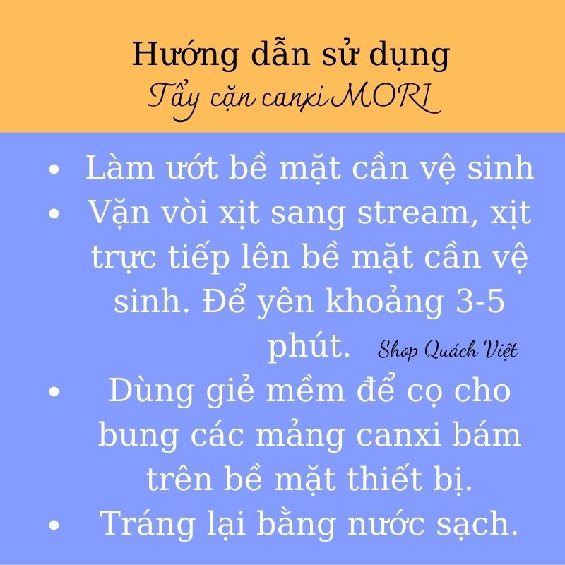 Tẩy cặn canxi MORI, đánh bay cặn canxi trên các thiết bị nhà tắm, chai 300ml