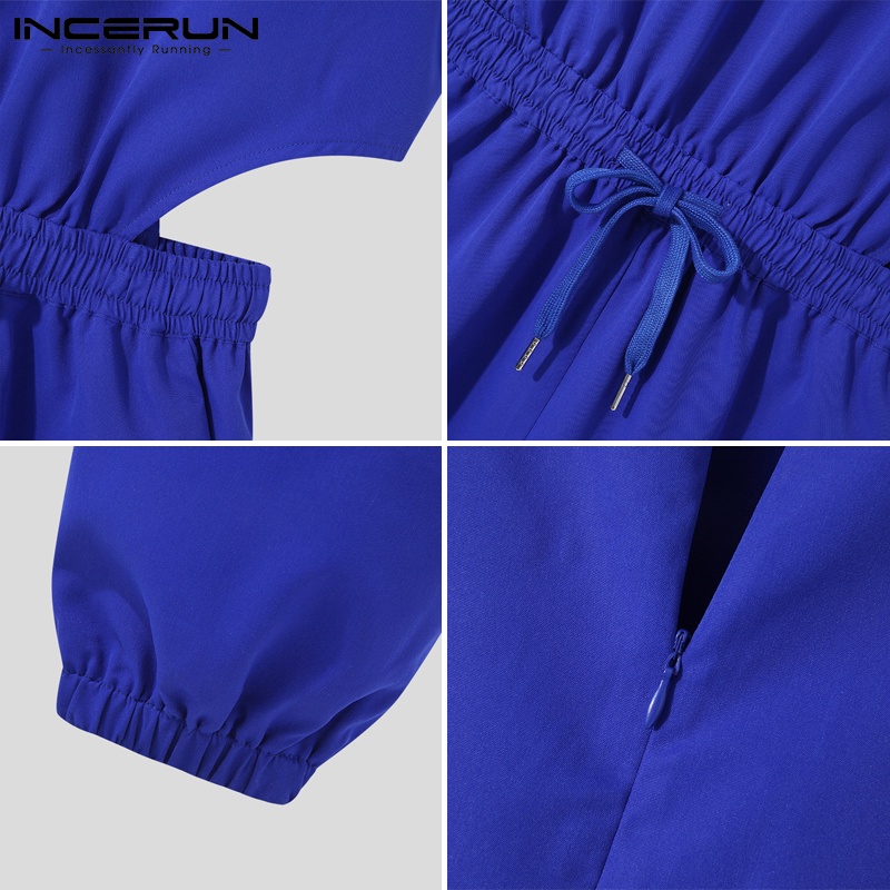 Bộ áo liền quần INCERUN không tay cổ tròn màu trơn thời trang mùa hè cho nam