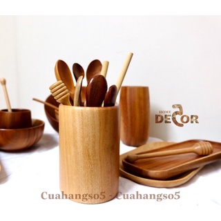 Ống đũa hộp đựng thìa đũa muỗng, ống đựng bút bằng gỗ cao cấp - lọ tròn/ ống trụ tròn đa năng