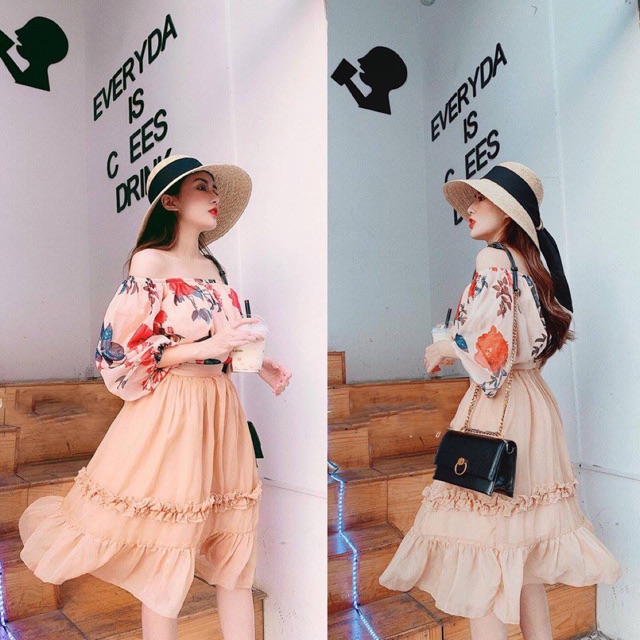 Váy maxi 💕[Ong-Ong store]💕 Chân váy maxi xoè chất voan 3 lớp siêu điệu, kèm quà tặng