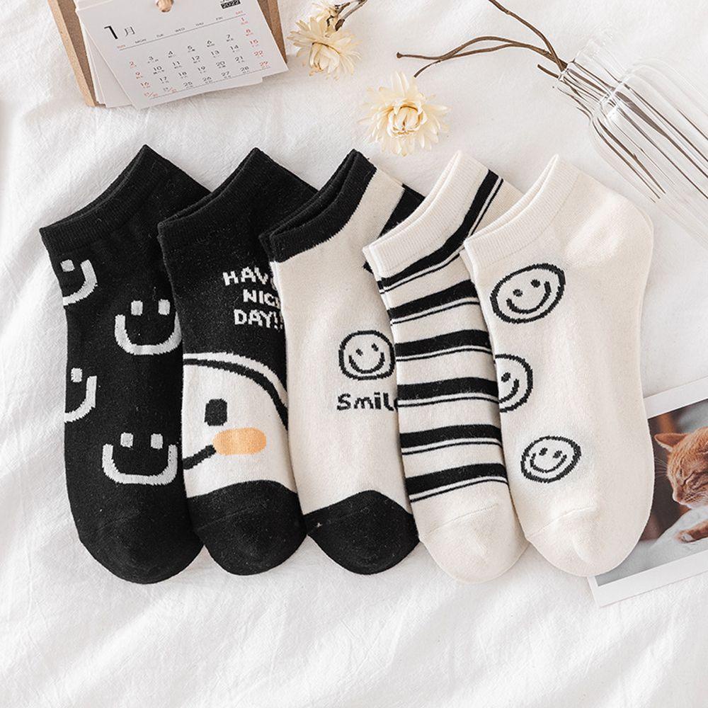 Vớ Cotton Cổ Thấp Họa Tiết Kẻ Sọc In Chữ Dễ Thương Thời Trang Cho Nữ