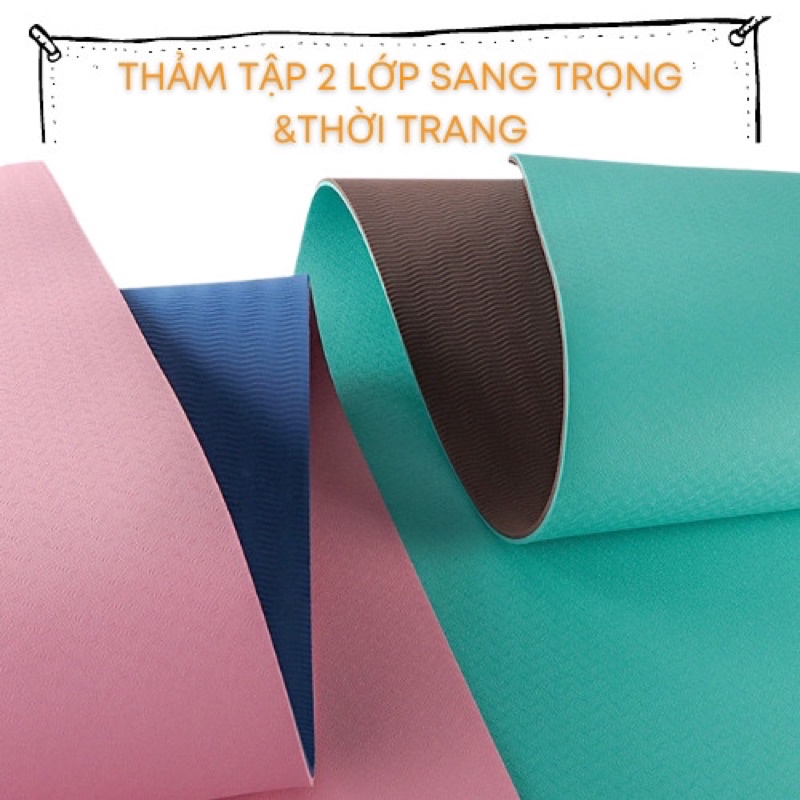 Thảm tập yoga gym TPE 2 lớp cao cấp dày 6mm bám sàn chống trượt