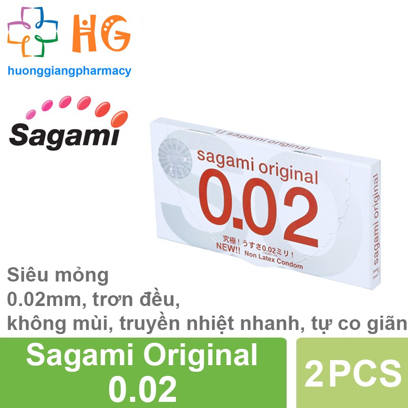 Bao Cao Su Sagami Original 002mm - Siêu mỏng, bao trơn đều, không mùi, truyền nhiệt nhanh, tự co giãn (Hộp 2 Cái)