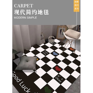Thảm trải sàn phòng khách/ bàn cà phê họa tiết mặt cười màu trắng đen đơn giản chống bụi