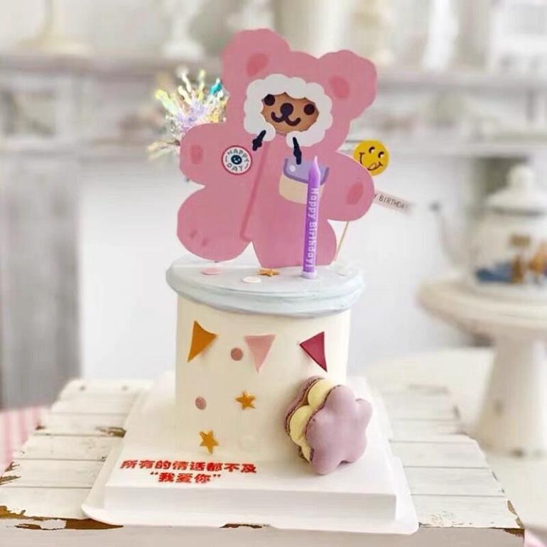 phụ kiện bánh sinh nhật [FREESHIP❤️] thiệp bé gấu dễ thương