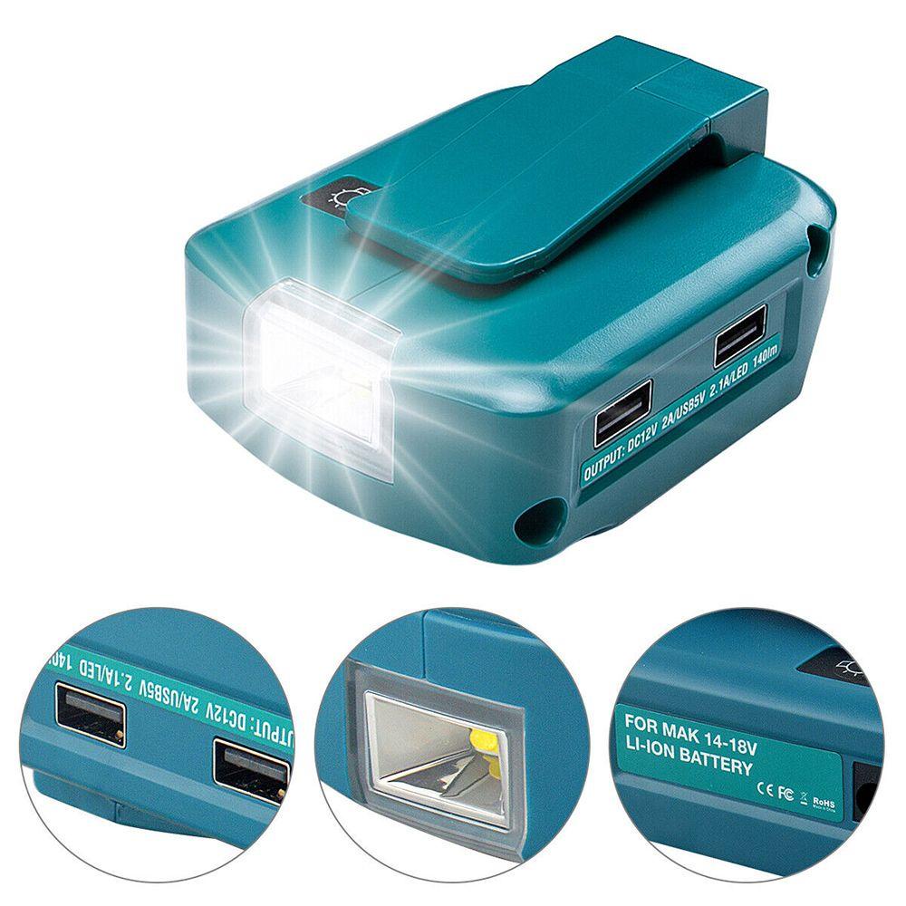 Bộ Chuyển Đổi Pin Li-ion 14.4V-18V Hai Cổng USB Có Đèn LED Sạc USB Cho Makita