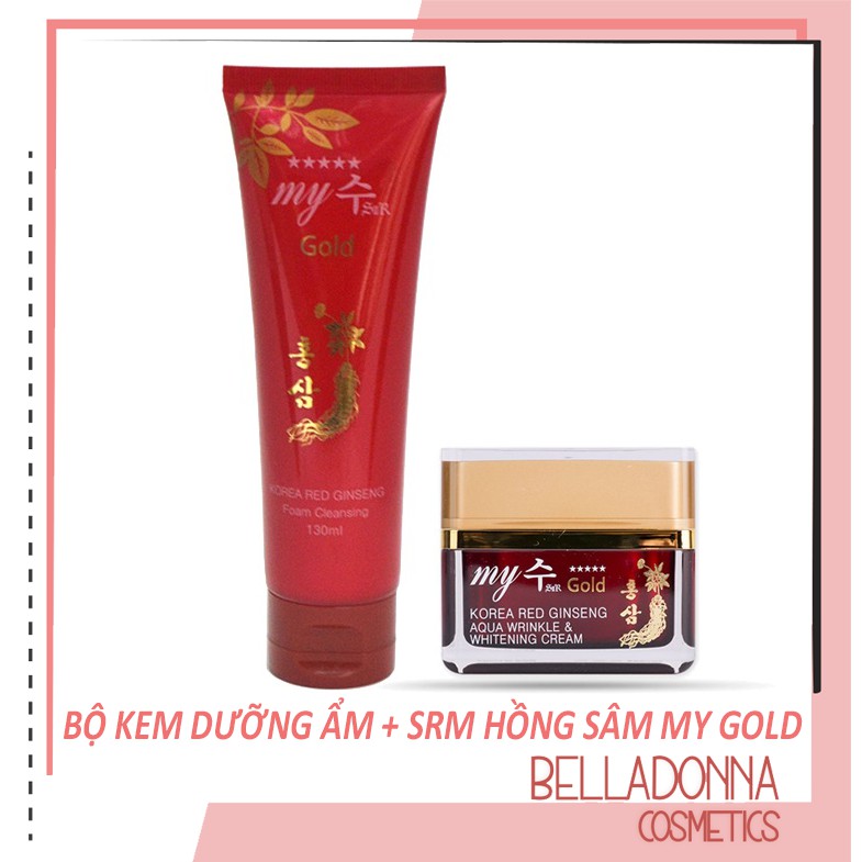 Combo Kem dưỡng My gold Korea Red Ginseng Aqua Wrinkle Cream 50ml+Sữa rửa mặt My Gold Red Ginseng Foam Cleanser 130ml