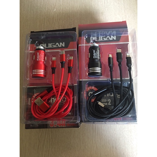 Bộ Tẩu Sạc Nhanh,Dây Sạc 3 Đầu PUGAN Sạc Nhanh Điện Thoại Và Thiết Bị Điện Tử Trên Ô Tô - Bộ Sạc 3 Trong 1