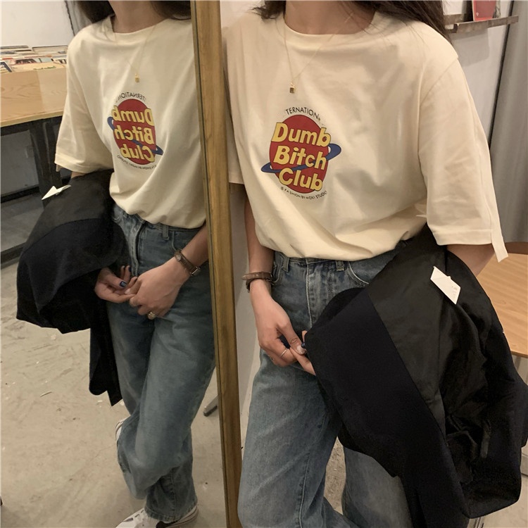 Áo thun tay ngắn cổ tròn in họa tiết phong cách retro thời trang mùa hè cho nữ