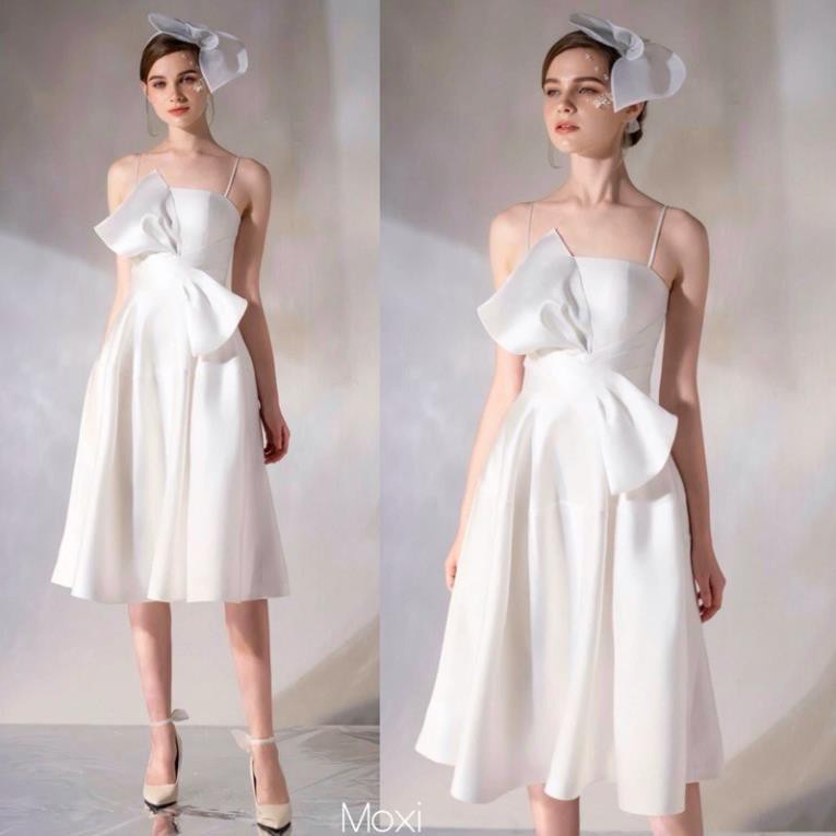 Đầm trắng hai dây xoè phi lụa sang trọng dự tiệc dạ hội - MN46 - Đầm Váy Mina . ࿈