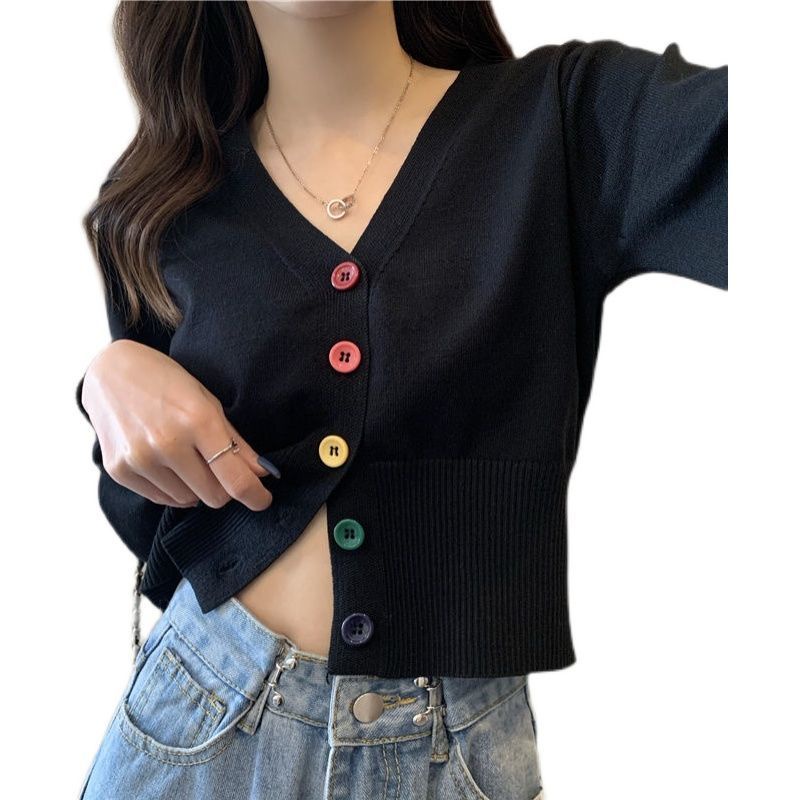 Áo Sweater Dệt Kim Tay Dài Cổ Chữ v Cài Nút Nhiều Màu Sắc Thời Trang Mùa Thu Cho Nữ