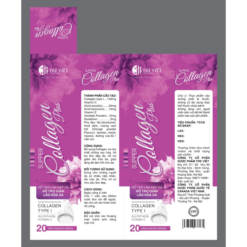 Combo 02h - Viên Sủi Supper Collagen Plus Giúp Làm Đẹp Da, Giúp Da Trắng Sáng,Giúp Sạch Nám, Tàn Nhang