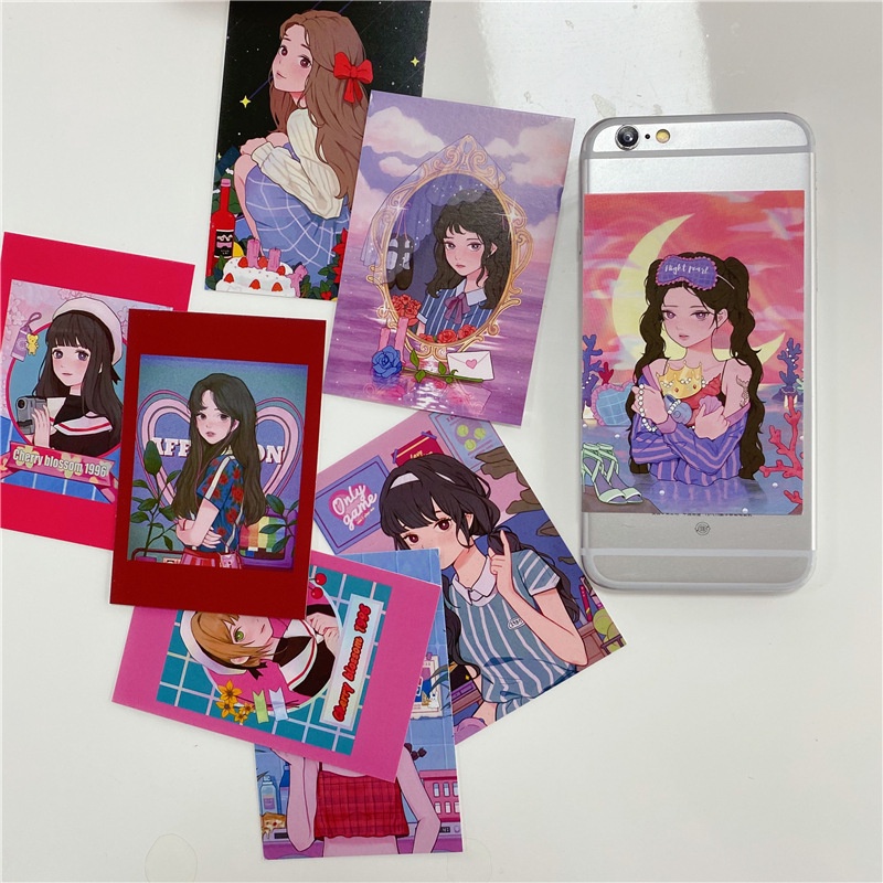 Postcard Set 9 Tấm Trang Trí Anime Girl Retro Vibe