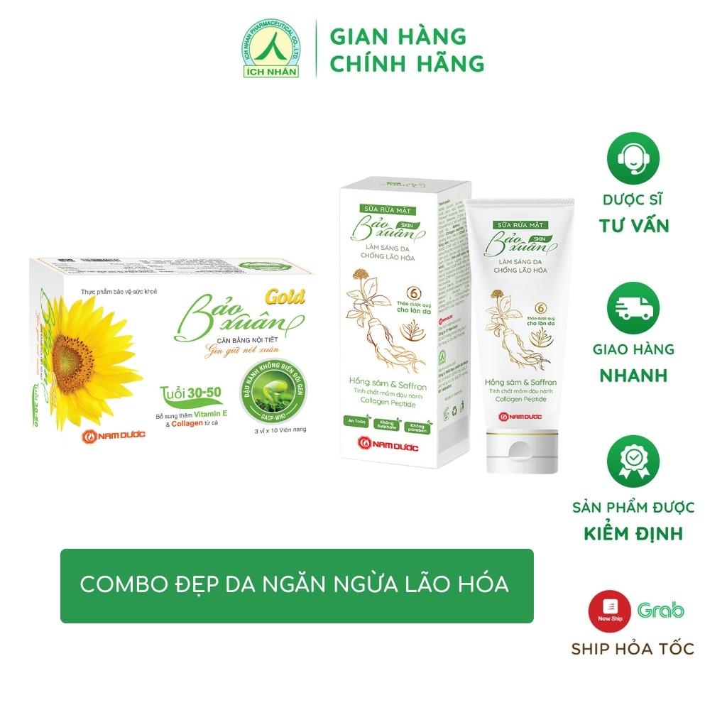 Combo Viên Uống Nội Tiết Tố Bảo Xuân Gold - Sữa Rửa Mặt Bảo Xuân Skin Hỗ Trợ Làm Đẹp Da, Ngăn Ngừa Lão Hóa
