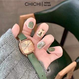 Set 24 móng giả ngắn đính đá đẹp đính nơ kèm keo tặng kèm phụ kiện dán móng