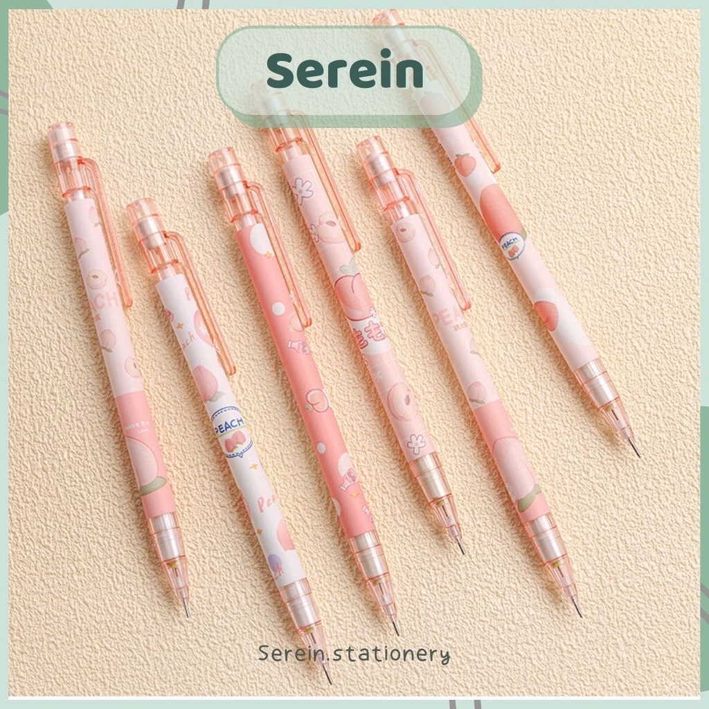 Bút chì bấm 0.5mm họa tiết quả đào cute dễ thương SEREIN kèm ngòi chì thay thế văn phòng phẩm phong cách Hàn Quốc
