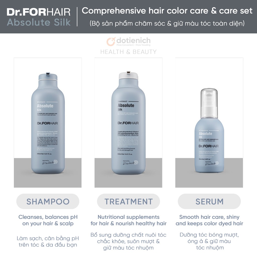 Dầu xả tóc phục hồi hư tổn Dr.FORHAIR giữ màu tóc nhuộm Dr For Hair Absolute Silk Treatment